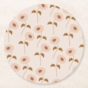 Dessous-de-verre Rond En Papier Brown Beige Retro Y2K Hippie Motif de tournesol