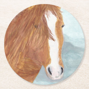 Dessous-de-verre Rond En Papier Brown Wild Horse Blue Mountain Lake - acrylique.