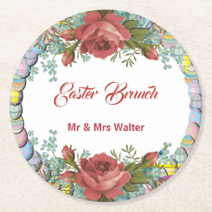 Dessous-de-verre Rond En Papier Brunch de Pâques Rustique Rose Oeuf Wreath Floral
