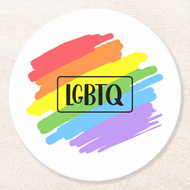 Dessous-de-verre Rond En Papier Brushstrokes LGBTQ Arc-en-ciel (Devant)