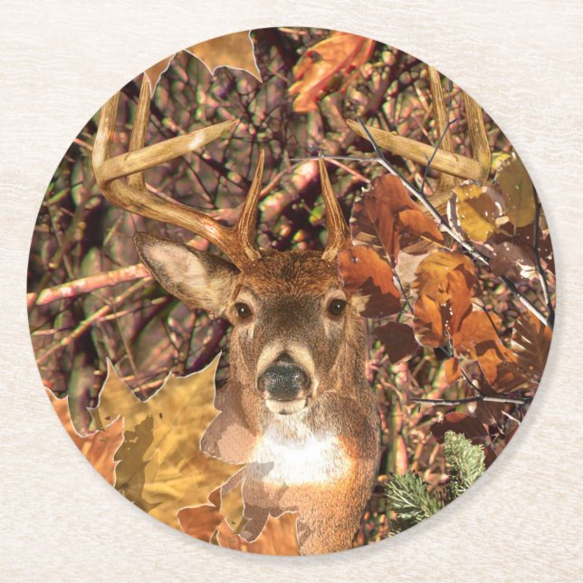 Dessous-de-verre Rond En Papier Buck d'automne Camo White Tail Deer (Devant)