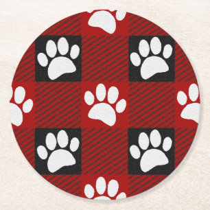 Dessous-de-verre Rond En Papier Buffalo Empreinte de patte de chien plaqué en noir