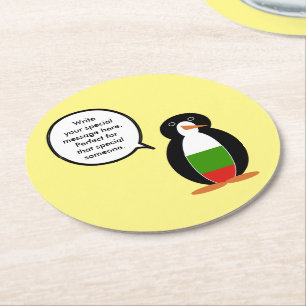 Dessous-de-verre Rond En Papier Bulgare Mme Pingouin Personnalisé 