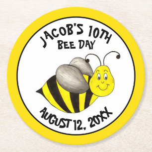 Dessous-de-verre Rond En Papier Bumblebee Bee Day fête d'anniversaire personnalisé