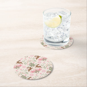 Dessous-de-verre Rond En Papier Bunny Pâques Pastel et Motif de fleurs
