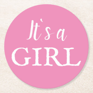 Dessous-de-verre Rond En Papier C`est une typographie de fille Baby shower de fill