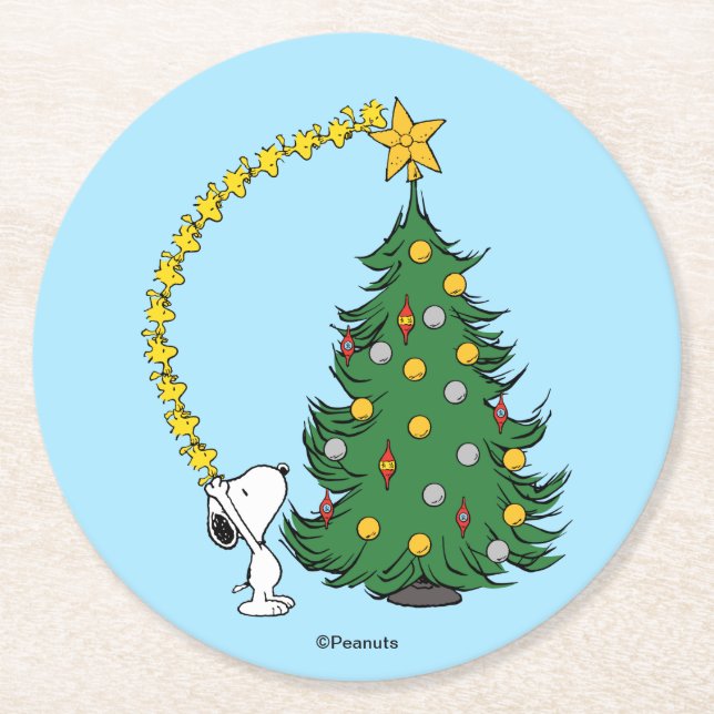 Dessous-de-verre Rond En Papier cacahuètes | Découpage de l'arbre des vacances (Devant)