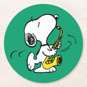 Dessous-de-verre Rond En Papier cacahuètes Lecteur Snoopy Saxophone