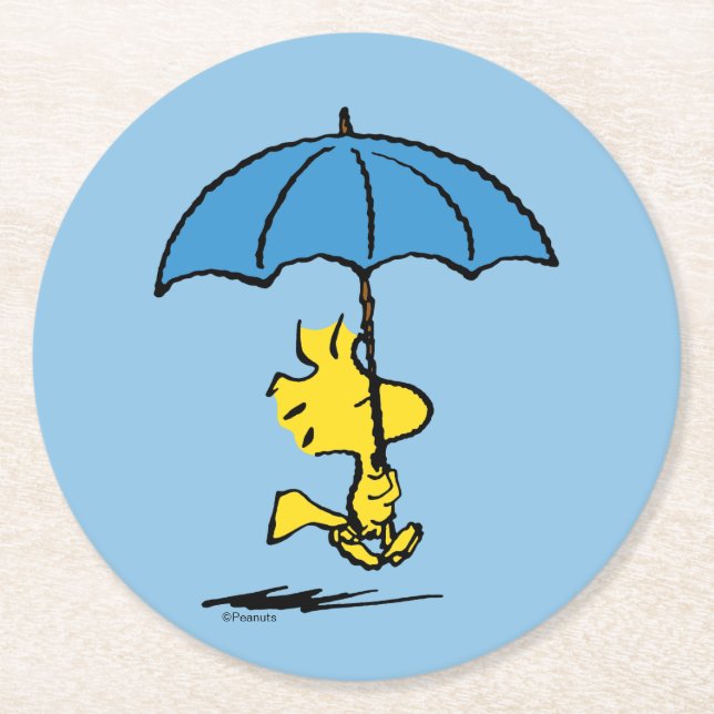 Dessous-de-verre Rond En Papier cacahuètes | Parapluie bleu Woodstock (Devant)