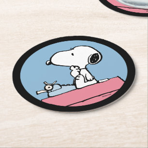 Dessous-de-verre Rond En Papier cacahuètes   Snoopy à la machine à écrire