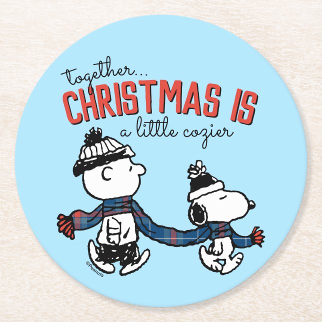Dessous-de-verre Rond En Papier cacahuètes | Snoopy & Charlie Brown Winter Scarf (Devant)
