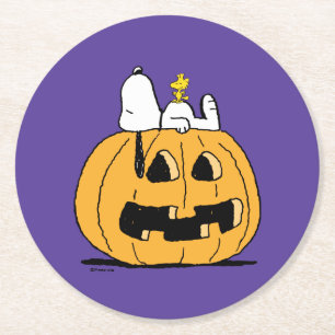 Dessous-de-verre Rond En Papier cacahuètes Snoopy et Woodstock Jack-O-Lantern