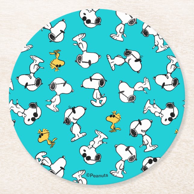 Dessous-de-verre Rond En Papier cacahuètes | Snoopy & Lunettes de soleil Motif (Devant)