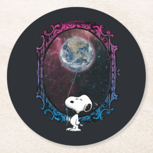 Dessous-de-verre Rond En Papier cacahuètes   Snoopy Spacé Out Balloon