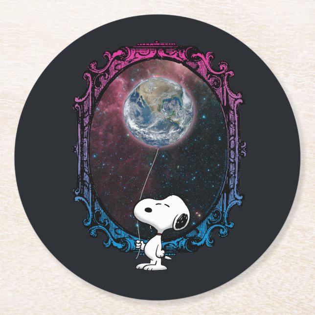 Dessous-de-verre Rond En Papier cacahuètes | Snoopy Spacé Out Balloon (Devant)
