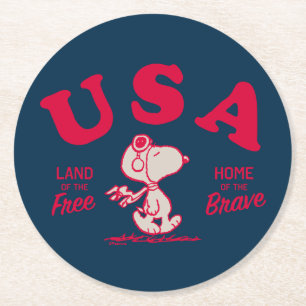 Dessous-de-verre Rond En Papier cacahuètes Snoopy USA Land of the Free