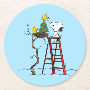 Dessous-de-verre Rond En Papier cacahuètes   Snoopy & Woodstock Arbre de Noël