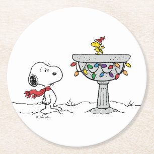 Dessous-de-verre Rond En Papier cacahuètes   Snoopy & Woodstock Froid Birdbath