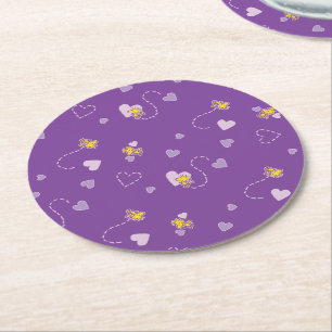 Dessous-de-verre Rond En Papier cacahuètes   Woodstock Motif de coeur pourpre