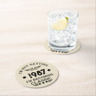 Dessous-de-verre Rond En Papier Cadeau d'anniversaire vintage personnalisé
