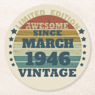 Dessous-de-verre Rond En Papier Cadeau d'anniversaire vintage personnalisé