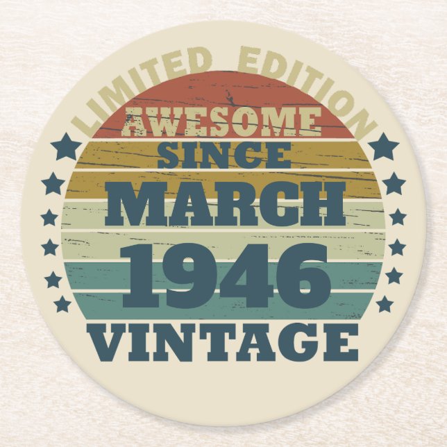 Dessous-de-verre Rond En Papier Cadeau d'anniversaire vintage personnalisé (Devant)