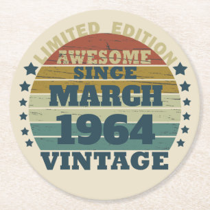 Dessous-de-verre Rond En Papier Cadeau personnalisé vintage 60e anniversaire