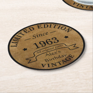Dessous-de-verre Rond En Papier Cadeaux personnalisés vintages de 60e anniversaire