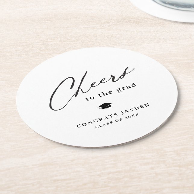 Dessous-de-verre Rond En Papier Calligraphie moderne Simple Cheers Graduation (Incliné)
