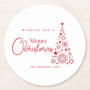 Dessous-de-verre Rond En Papier Calligraphie rouge moderne Joyeux Noël