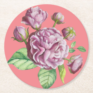 Dessous-de-verre Rond En Papier Camellia Rose Jardin Fleurs Dessous de verre de pa