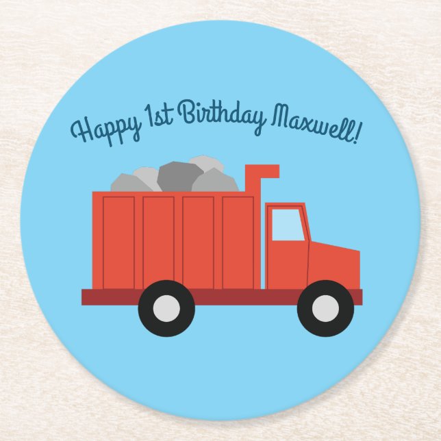 Dessous-de-verre Rond En Papier Camions fête d'anniversaire (Devant)