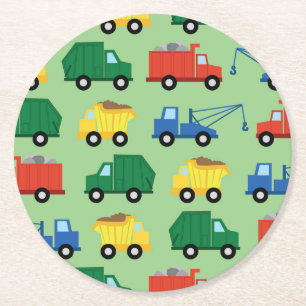 Dessous-de-verre Rond En Papier Camions Voitures Cute 1er Anniversaire Fête Thèm