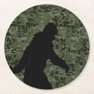 Dessous-de-verre Rond En Papier Camouflage numérique en silhouette noire Sasquatch