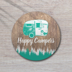 Dessous-de-verre Rond En Papier Camping Fun Happy Campers Forêt rustique