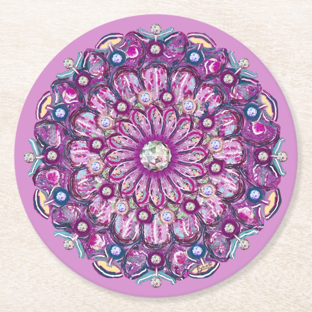 Dessous-de-verre Rond En Papier Cardinal Red Rosace (Devant)