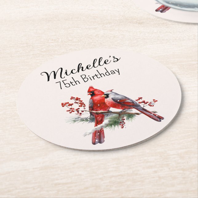 Dessous-de-verre Rond En Papier Cardinaux rouges 75e anniversaire (Incliné)