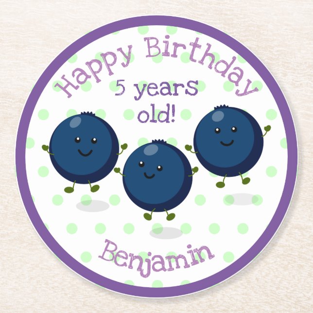 Dessous-de-verre Rond En Papier Caricature d'amis mignons bleuets (Devant)