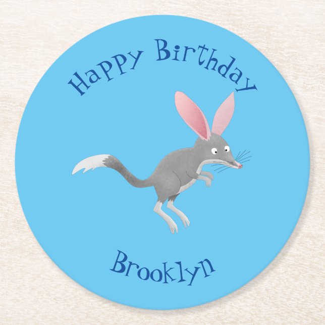Dessous-de-verre Rond En Papier Caricature de bilby australien très heureuse (Devant)