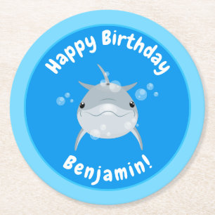 Dessous-de-verre Rond En Papier Caricature de bulles de dauphins joyeux