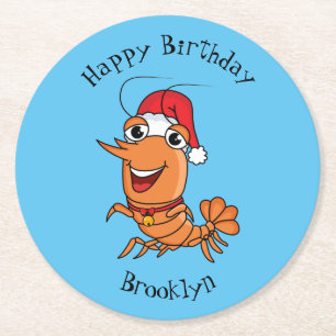 Dessous-de-verre Rond En Papier Caricature de crevettes de Noël joyeux