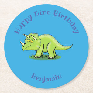 Dessous-de-verre Rond En Papier Caricature de dinosaure de Tricératops