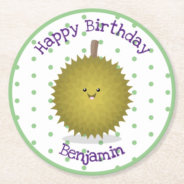 Dessous-de-verre Rond En Papier Caricature de durian joyeux (Devant)