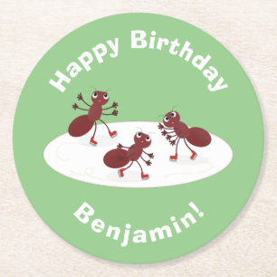 Dessous-de-verre Rond En Papier Caricature de patinage sur glace de Happy red four