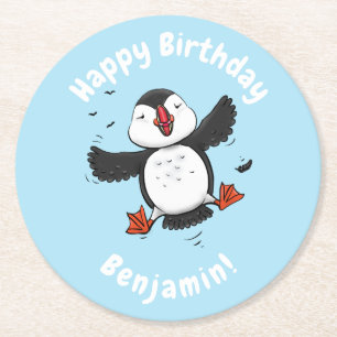 Dessous-de-verre Rond En Papier Caricature en bleu bouffin joyeux