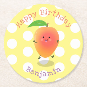 Dessous-de-verre Rond En Papier Caricature jaune mangue mignonne