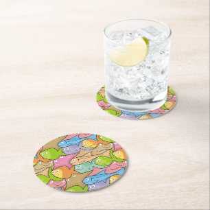 Dessous-de-verre Rond En Papier Caricature sur les poissons