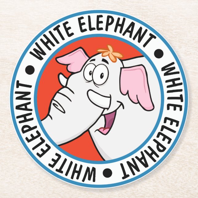 Dessous-de-verre Rond En Papier Caricature White Elephant Exchange (Devant)