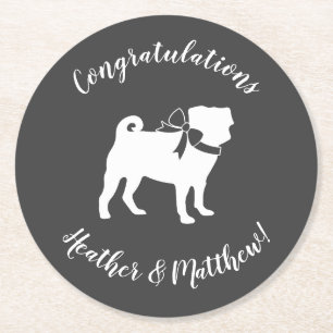 Dessous-de-verre Rond En Papier Carlin Chien Baby shower Thème Chien Chiot Neutre 