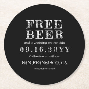 Dessous-de-verre Rond En Papier Carte Chalkboard Libre Bière Enregistrer la date